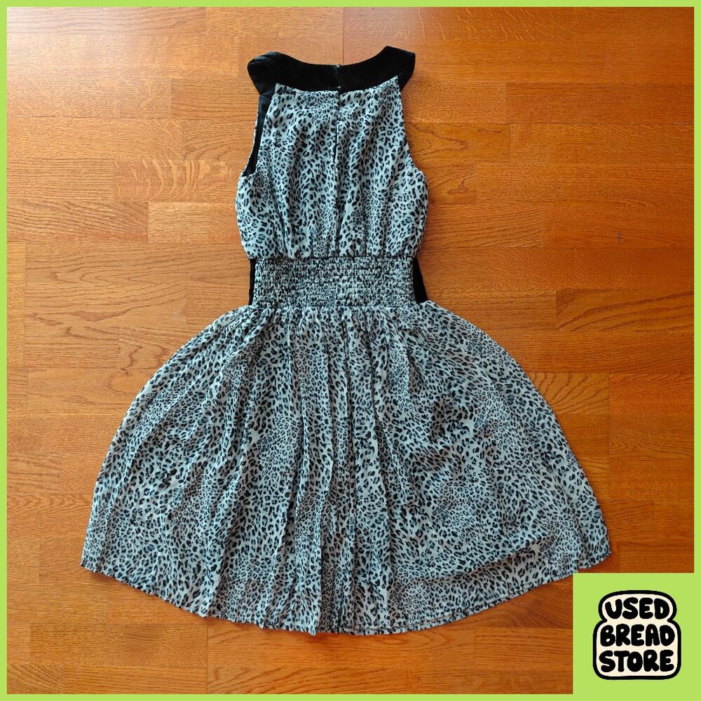 Cheetah Print Black Velvet A-Line Dress XS Pleated Ruched Stretch Goth Classic - Picture 3 of 3